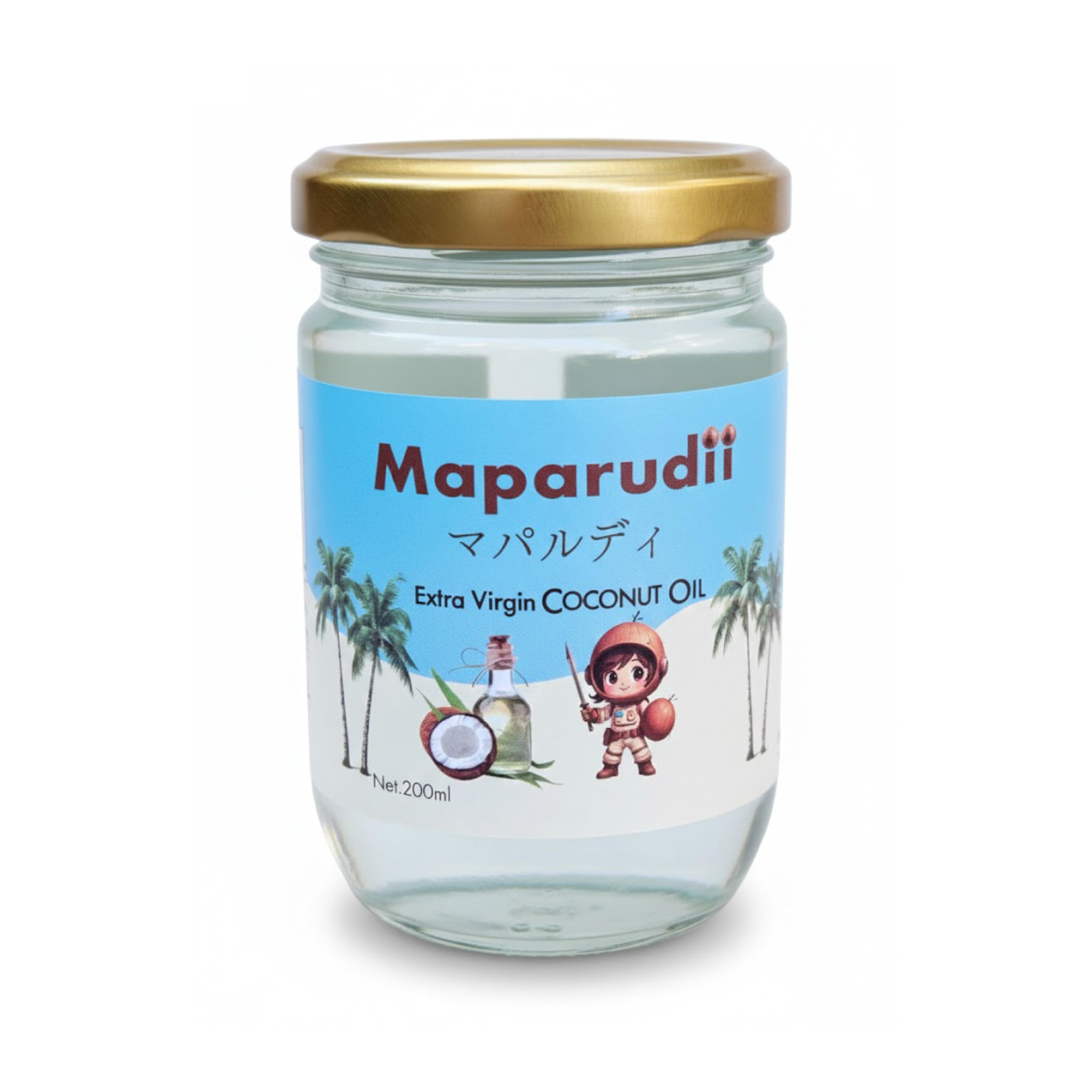Maparudii 有機エクストラバージンココナッツオイル 200mlの商品画像（パッケージ）