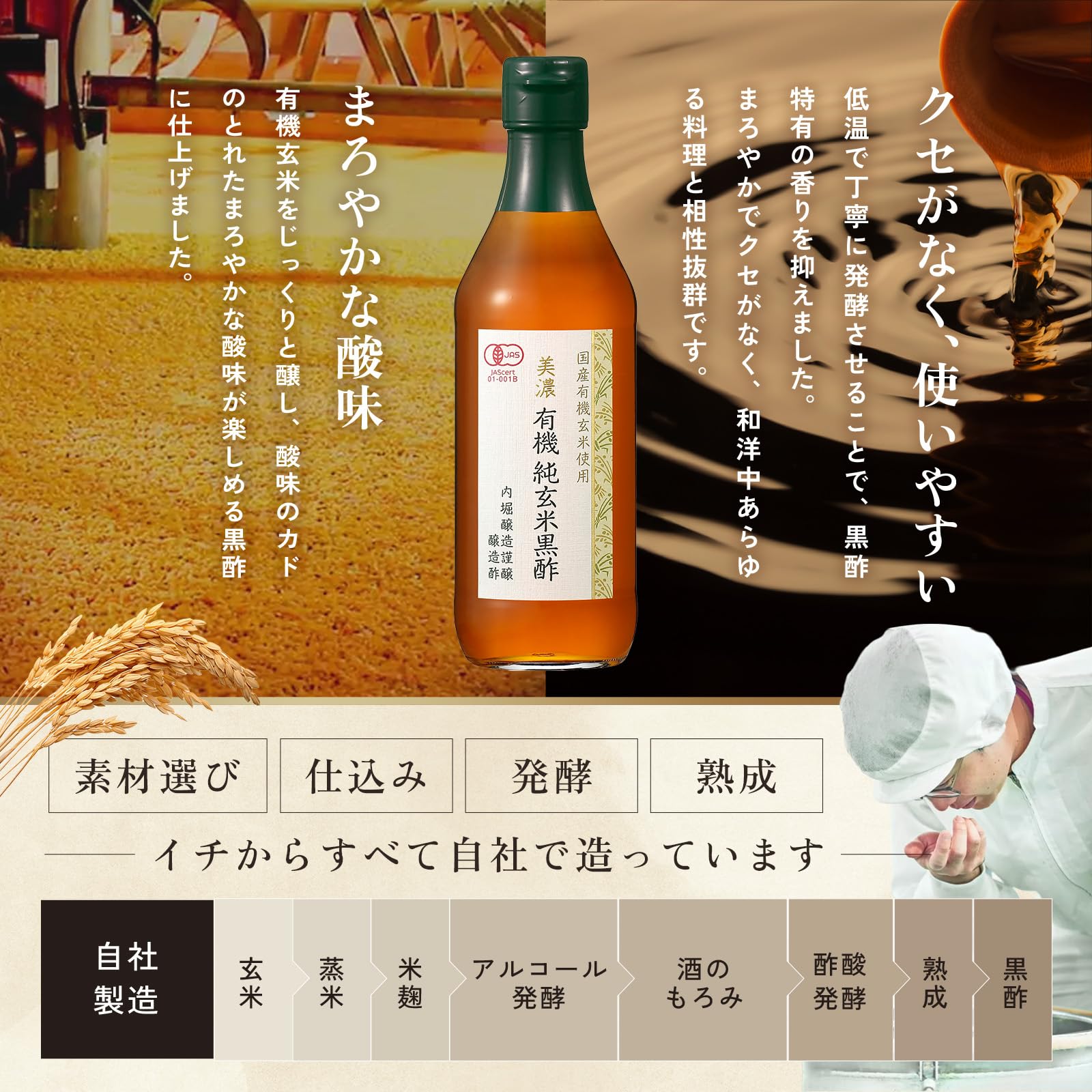 内堀醸造 美濃有機玄米黒酢 360mlの商品画像2